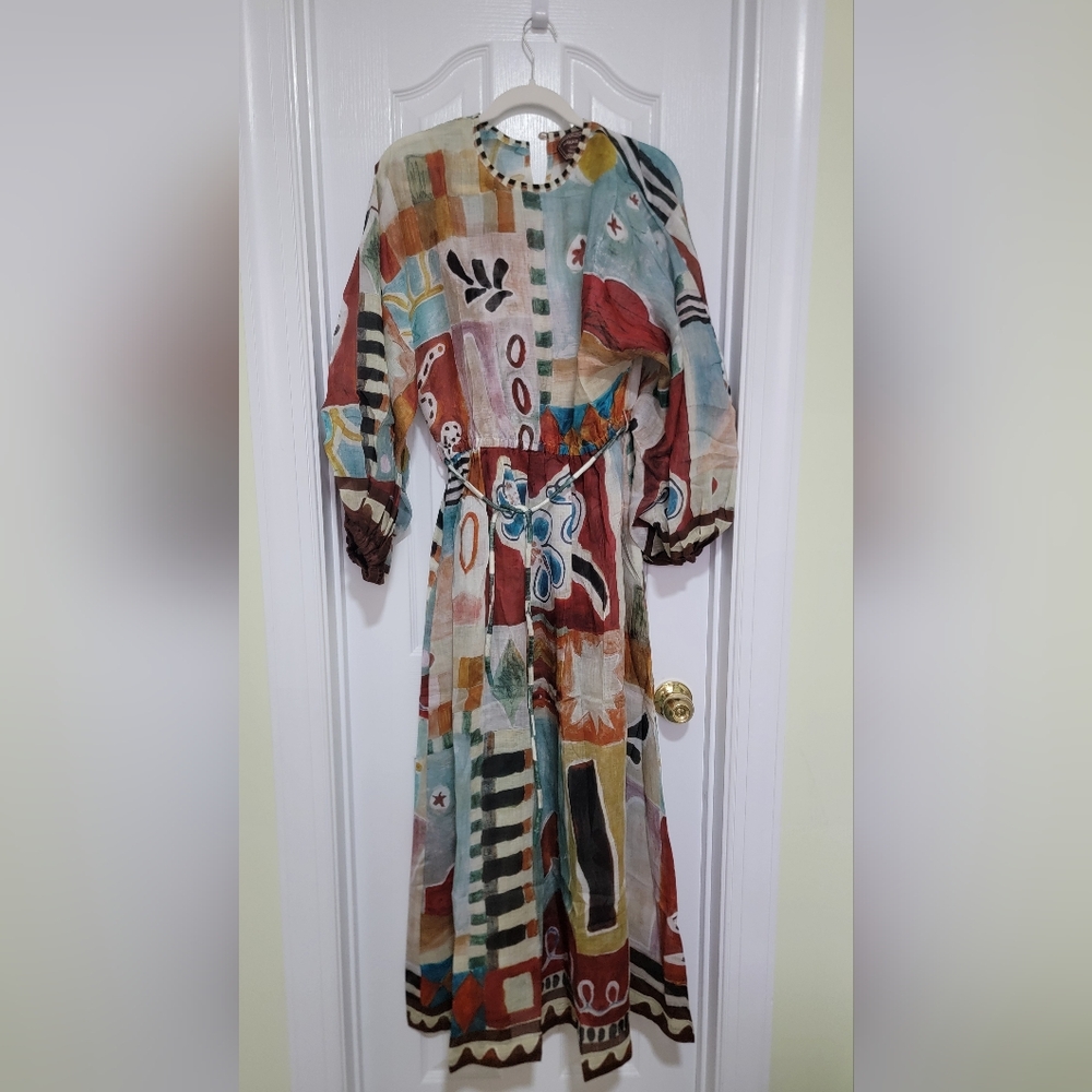 Alémaisx LRNCE Michelle printed ramie midi dress US 2 - Picture 4 of 10